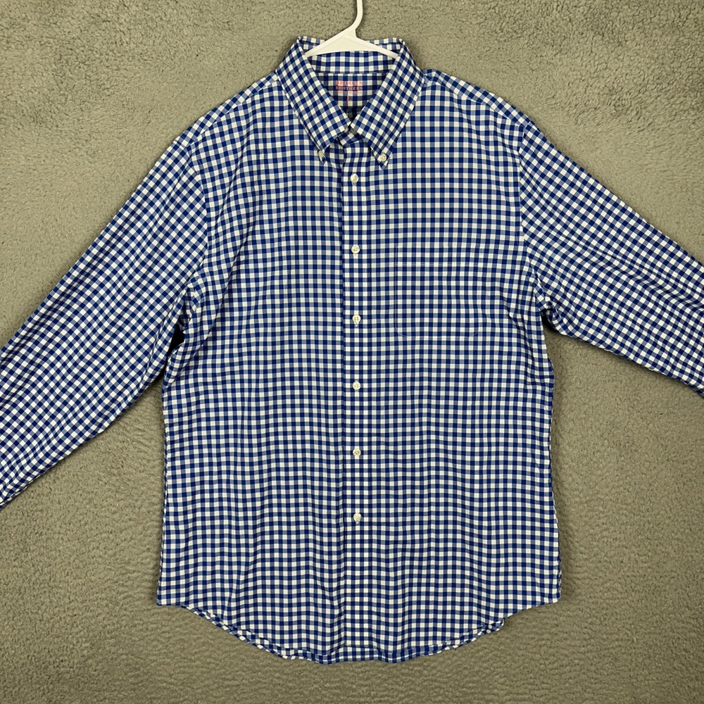 Brooks Brothers Shirt Men Large Blue White Gingham Check Button-Down Stretch EUC